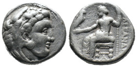 (Silver, 17.09g 24mm) KINGS of MACEDON. Alexander III 'The Great'. 336-323 BC. AR Tetradrachm
Head of Herakles right, wearing lion's skin headdress
Re...
