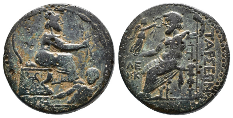 (Bronze, 12.09g 27mm) CILICIA. Tarsos. (Circa164-27 BC). AE
Tyche seated left on...