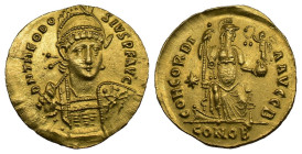(Gold, 4.46g 20mm) Theodosius II AV Solidus. Constantinople, AD 408-420