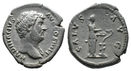 (Silver, 3.22g 19mm) Hadrianus AR Denarius, (117-138 AD). Rome, AD 134-138.
Bare head to right.
Rev. Salus standing right, feeding snake coiled round ...