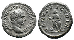 (Silver, 3.26g 19mm) Caracalla as Augustus (AD 198-217). AR denarius
Laureate head right
Rev. Venus standing half-left, holding helmet and scepter and...