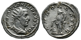(Silver, 3.40g 23mm) PHILIP I THE ARAB (244–249). Antoninianus. Rome.
Radiate, draped and cuirassed bust right.
Rev. Annona standing left with cornuco...