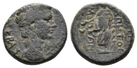 (Bronze, 4.62g 18mm) Phrygia unreadable city. Tiberius (13-37). AE.