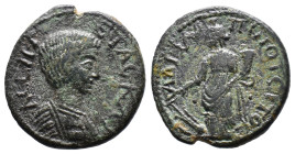 (Bronze, 5.34g 22mm) PHRYGIA. Hadrianopolis-Sebaste. Geta (Caesar, 198-209). Ae. Poteitos, archon.
Cuirassed bust right.
Rev: Tyche standing facing, h...