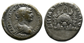 (Silver, 6.62g 21mm) CAPPADOCIA. Caesarea. Trajan AD 98–117. AR Didrachm
laureate, draped bust of Trajan right
Rev. Mt. Argaeus showing grotto at bott...