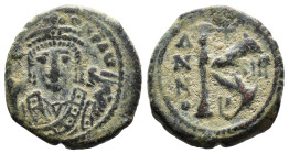 (Bronze, 6.13g 21mm) Maurice Tiberius AE. Half-Nummus. Antioch, AD 593-594.