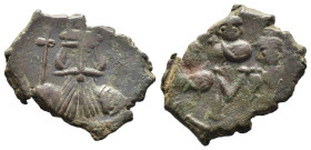 (Bronze, 5.18g 23mm) Constans II, with Constantine IV, Heraclius, and Tiberius, 641-668. Follis