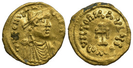 (Gold 1.39g 16mm) CONSTANS II (641-668). GOLD Tremissis. Constantinople.
Diademed, draped and cuirassed bust right.
Rev: CONOB. Cross potent.
Sear 984
