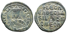 (Bronze, 6.21g 28mm) Leo VI (886-912 AD). AE Follis