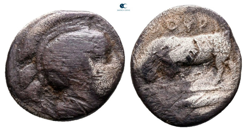 Lucania. Thourioi circa 443-425 BC.
Triobol AR

12 mm, 1,00 g

fine