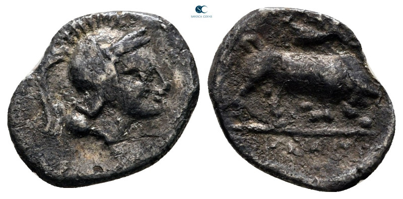 Lucania. Thourioi circa 443-350 BC. 
Diobol AR

13 mm, 0,84 g



very fin...