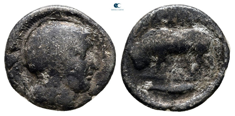 Lucania. Thourioi circa 443-350 BC. 
Diobol AR

12 mm, 1,02 g



nearly v...