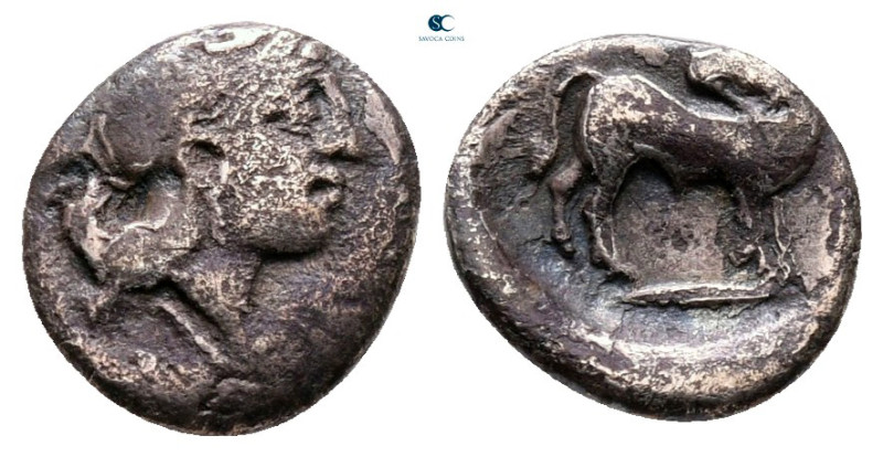 Lucania. Thourioi circa 400-375 BC.
Diobol AR

9 mm, 0,61 g

nearly very fi...