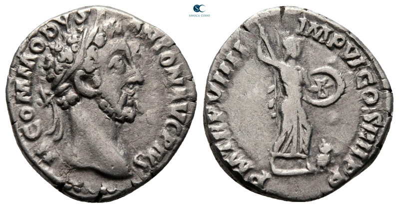 Commodus AD 180-192. Rome
Denarius AR

17 mm, 2,73 g



very fine