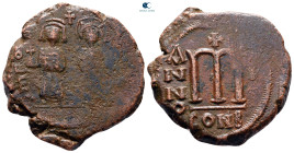 Phocas, with Leontia AD 602-610. Constantinople. Follis or 40 Nummi Æ