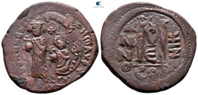 Heraclius, with Heraclius Constantine and Heraclonas AD 610-641. Constantinople. Follis or 40 Nummi Æ