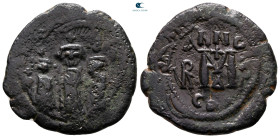 Heraclius, with Martina and Heraclius Constantine AD 610-641. Constantinople. Follis or 40 Nummi Æ