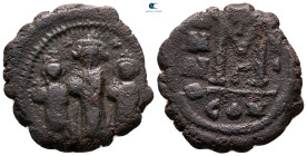 Heraclius, with Martina and Heraclius Constantine AD 610-641. Constantinople. Follis or 40 Nummi Æ