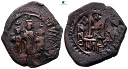 Heraclius, with Martina and Heraclius Constantine AD 610-641. Nikomedia. Follis or 40 Nummi Æ