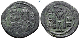 Michael II with Theophilus AD 820-829. Constantinople. Follis or 40 Nummi Æ