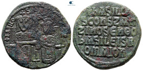 Basil I the Macedonian, with Constantine AD 867-886. Constantinople. Follis Æ