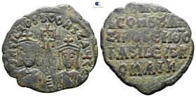 Basil II Bulgaroktonos, with Constantine VIII AD 976-1025. Constantinople. Follis Æ