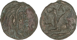 AE 20. 310-304/3 a.C. CIMMERIAN BOSPOROS. PANTIKAPAION. Anv.: Cabeza barbada del sátiro a derecha. Rev.: Parte de grifo a izquierda, debajo esturión. ...