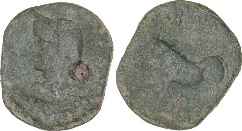 As. 100-50 a.C. BORA (ALCAUDETE, Jaén). Anv.: Busto femenino a izquierda, delant...