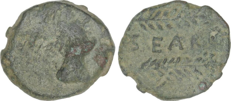 As. 120-50 a.C. SEARO (UTRERA, Sevilla). Anv.: Cabeza de Hércules con piel de le...