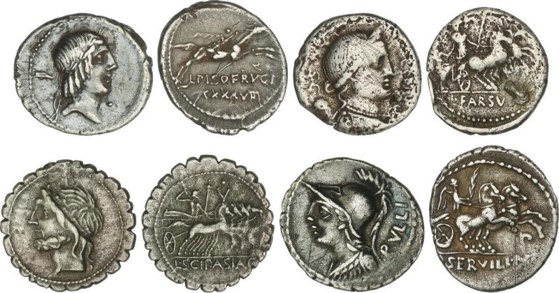 Lote 4 monedas Denario. CALPURNIA, CORNELIA, FARSULEIA, SERVILIA. AR. A EXAMINAR...