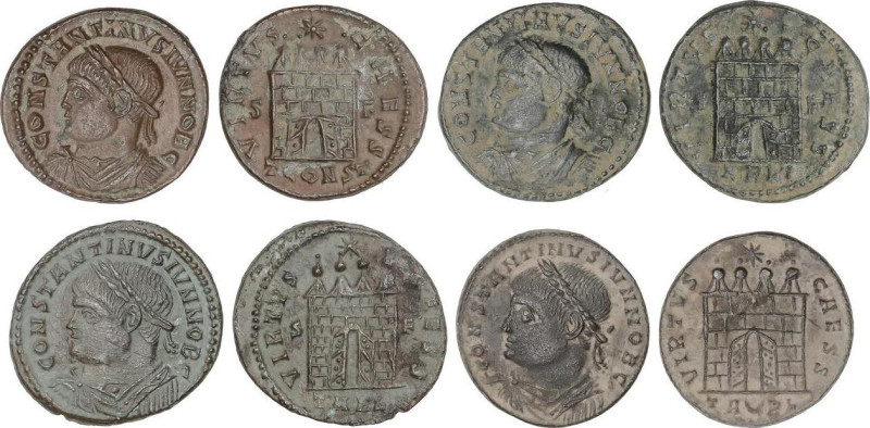 Lote 4 monedas Follis. Acuñada el 329 d.C. CONSTANTINO II. ARELATE. Anv.: CONSTA...