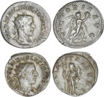 Lote 2 monedas Antoninianos. FILIPO I y VOLUSIANO. Rev.: Filipo I: VICTORIA AVG. Volusiano: FELICITAS PVBLICA. AR. A EXAMINAR. MBC+.