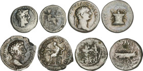 Lote 4 monedas Quinario y Denario (3). DOMICIANO, MARCO ANTONIO, MARCO AURELIO, PORCIA (Quinario). AR. A EXAMINAR. BC a MBC-.