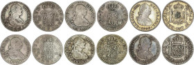 Lote 6 monedas 1 Real. 1797, 1798, 1799 (2), 1802, 1805. MADRID (3), MÉXICO (2), SEVILLA. A EXAMINAR. AC-417, 418, 421, 440, 441, 542. MBC- a MBC+.