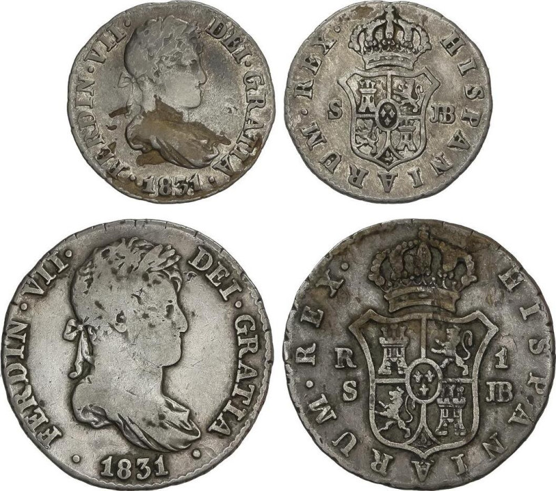 Lote 2 monedas 1/2 y 1 Real. 1831. SEVILLA. J.B. 1,43 y 2,93 grs. A EXAMINAR. AC...