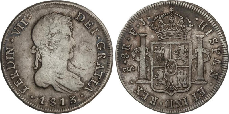 8 Reales. 1813. SANTIAGO. F.J. 26,69 grs. ESCASA. AC-1406. MBC-.