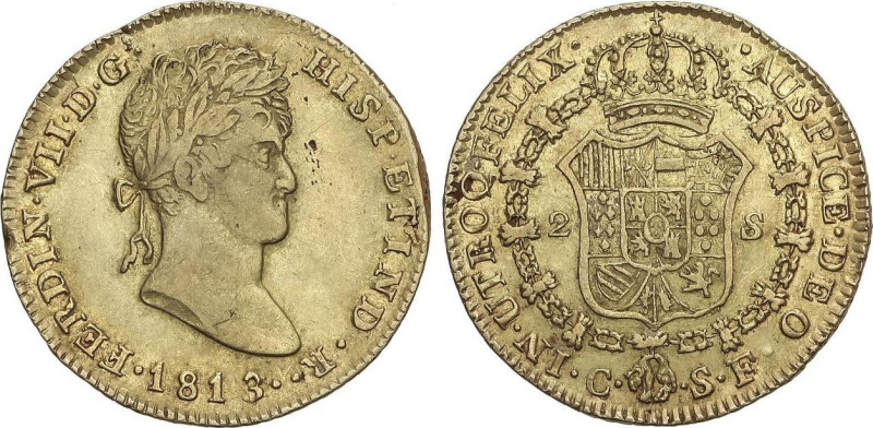 2 Escudos. 1813. CATALUNYA (Mallorca). S.F. 6,69 grs. (Golpecito en canto). RARA...