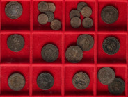 Lote 22 monedas 1/2 (10), 2 1/2 Centimos de Escudo (12). 1867, 68. BARCELONA (12), SEGOVIA, SEVILLA (9). 1/2 Cent 68 Barcelona (10), 2 1/2 Cent 68 Sev...