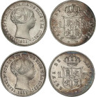 Lote 2 monedas 1 Real. 1852. MADRID y SEVILLA. Las dos con pátina en reverso. AC-302, 321. EBC-.