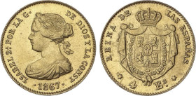 4 Escudos. 1867. MADRID. 3,35 grs. AU. AC-691. EBC-.