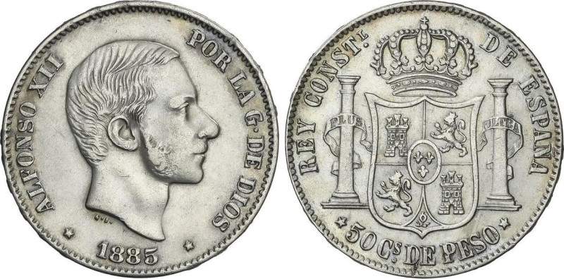 50 Centavos de Peso. 1885. MANILA. MBC+/EBC-.