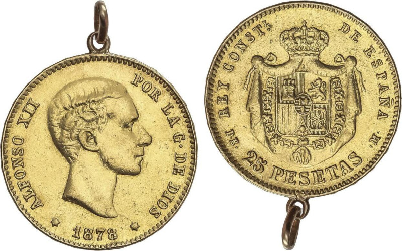 25 Pesetas. 1878 (*__-__). D.E. 8,16 grs. (Con anilla soldada y anilla articulad...