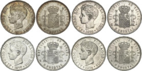 Lote 4 monedas 5 Pesetas. 1896, 97, 98, 99. A EXAMINAR. EBC.