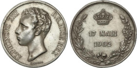 Medalla Proclamación. 17 Mayo 1902. MADRID. 13,30 grs. AR. Ø 29 mm. Anilla lijada. He-1. EBC.