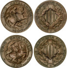 Lote 2 monedas 5 Cèntims. 1900. BARCELONA. Acuñación incusa sin orla. (Golpecitos). AC-132. MBC+.