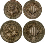 Lote 2 monedas 5 y 10 Cèntims. 1900. BARCELONA. Acuñación incusa sin orla. AC-132, 133. MBC+ a EBC-.