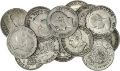 Lote 17 monedas 50 Céntimos. 1869 a 1926. 1869, 1880 (3), 1885, 1892 (4), 1894, 1900, 1904 (4), 1926 (2). A EXAMINAR. BC a EBC-.