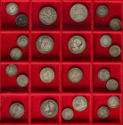Lote 24 monedas 50 Céntimos (15), 1(4), 2 Peseta (5). 1869 a 1926. GOB. PROVISIONAL a ALFONSO XIII. Mayoría pátina, calida media baja. A EXAMINAR. BC+...