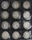 Lote 31 monedas 5 Pesetas. 1870 a 1898. GOBIERNO PROVISIONAL, AMADEO I, ALFONSO XII y XIII. Varias repetidas. A EXAMINAR. MBC- a MBC+.