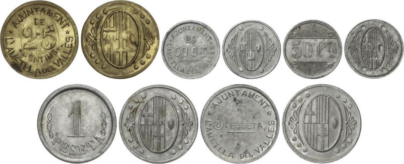 Serie 5 monedas 25, 50 Cèntims (2) y 1 Pesseta (2). Aj. de L´ AMETLLA DEL VALLÈS...